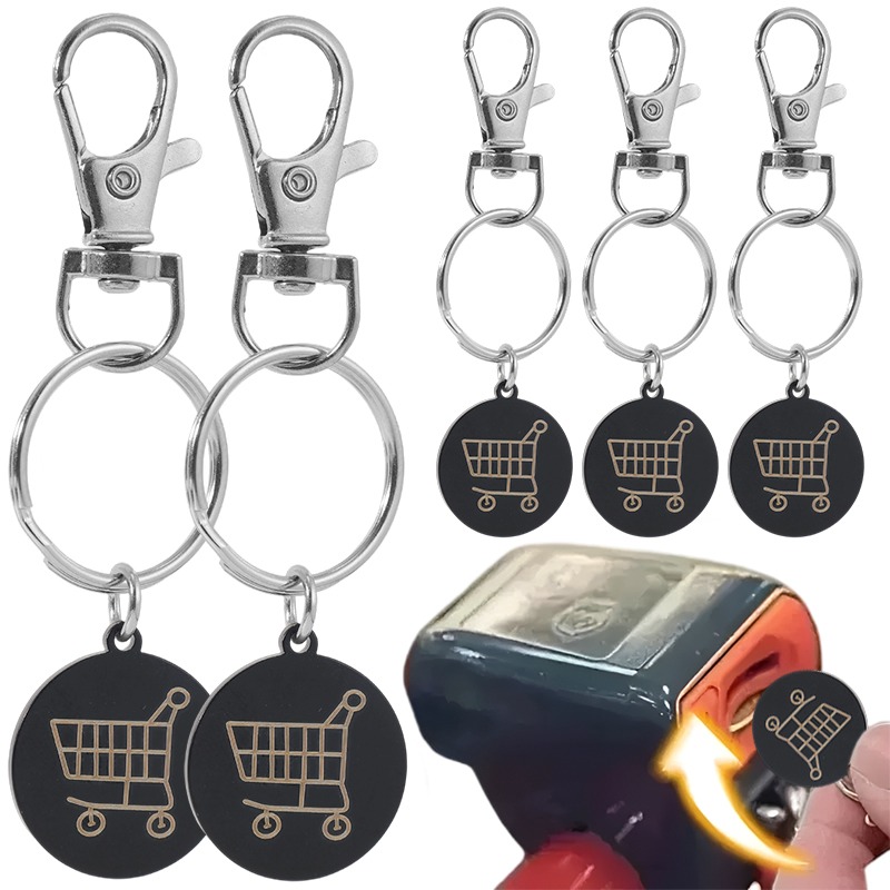 Token Coin Mechanism - 1/5個入り ブラック ステンレス製 ショッピングカートトークンキーホルダー 耐久性のあるトロリーコインキーリング ポータブル
