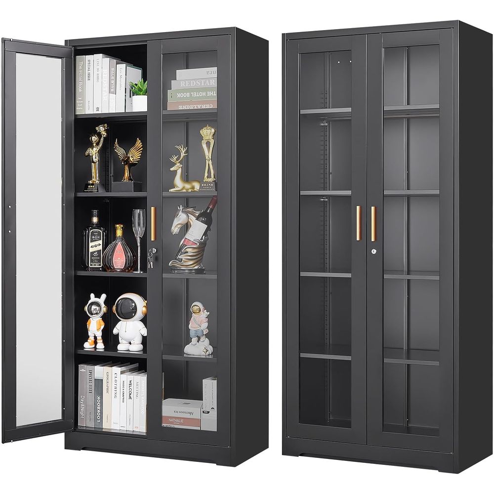 Glass Cabinet Display - ロック付きガラスディスプレイキャビネット、強化ガラスと調節可能な棚付き金属製キュリオキャビネット、頑丈なチャイナキャビオールリビング