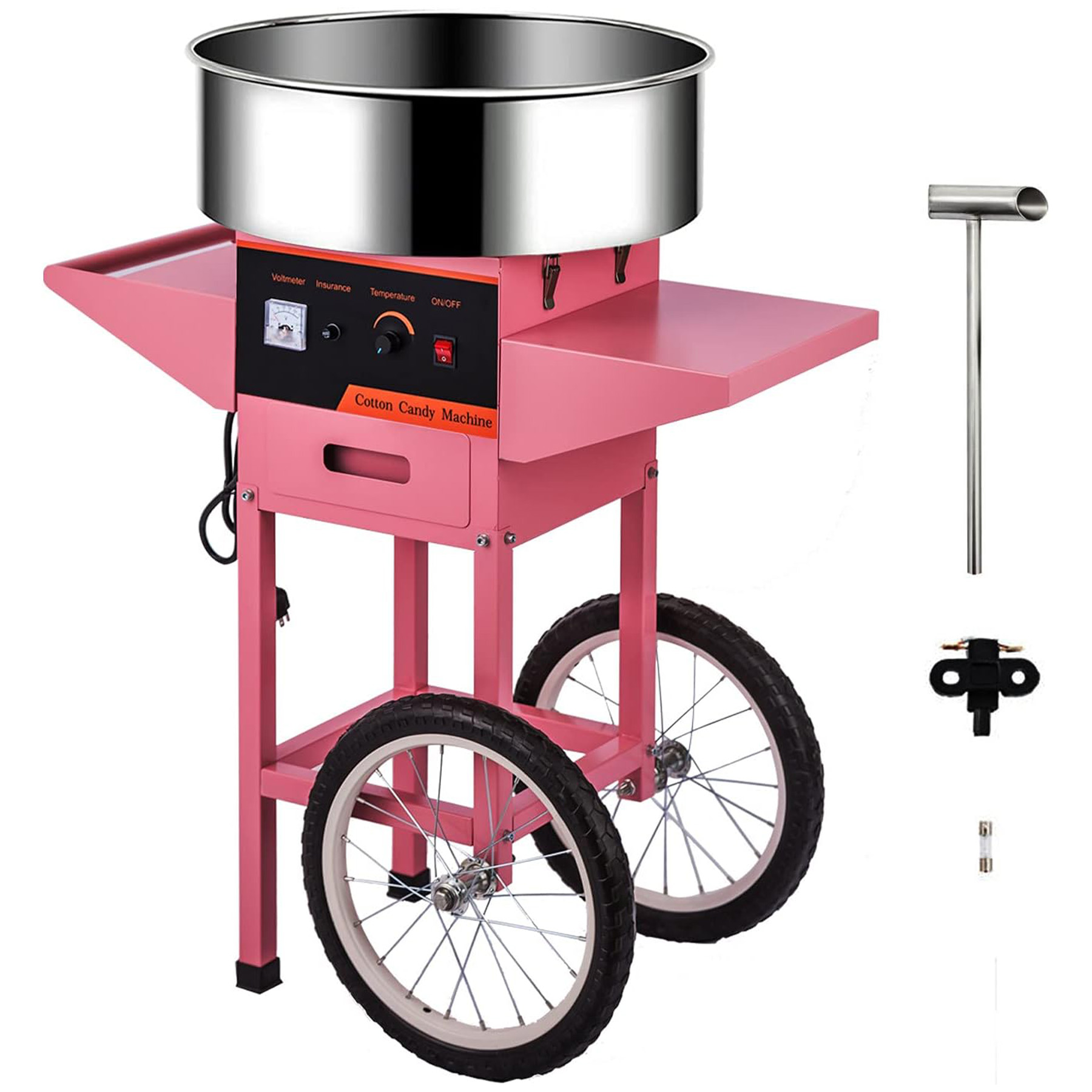 Candy Floss Machine - 商業用ピンクコットンキャンディマシン（車輪付きカート、電動キャンディフロスメーカー、収納引き出し付き、屋外パーティー用）