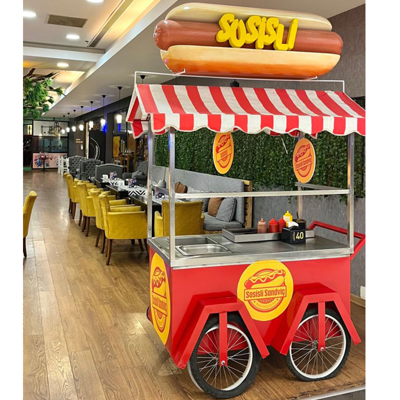 Hot Dog Vending Cart - ホットセール カスタムメタル4輪 キャンディ＆ホットドッグ 移動式フードカート ファーストフード向け カスタマイズ可能