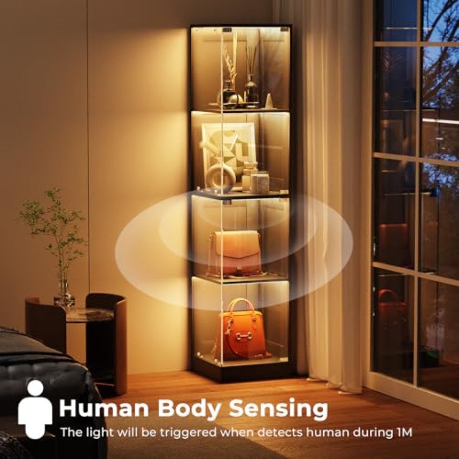 ガラス扉付きコーナーディスプレイキャビネット、ホワイトMDF - Glass Cabinet Display のレビューと価格