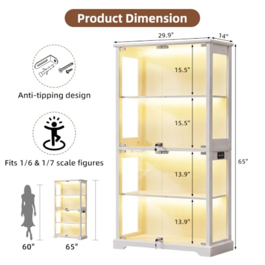 リビングルーム用ロック可能なファームハウスガラスディスプレイ - Glass Cabinet Display のレビューと価格