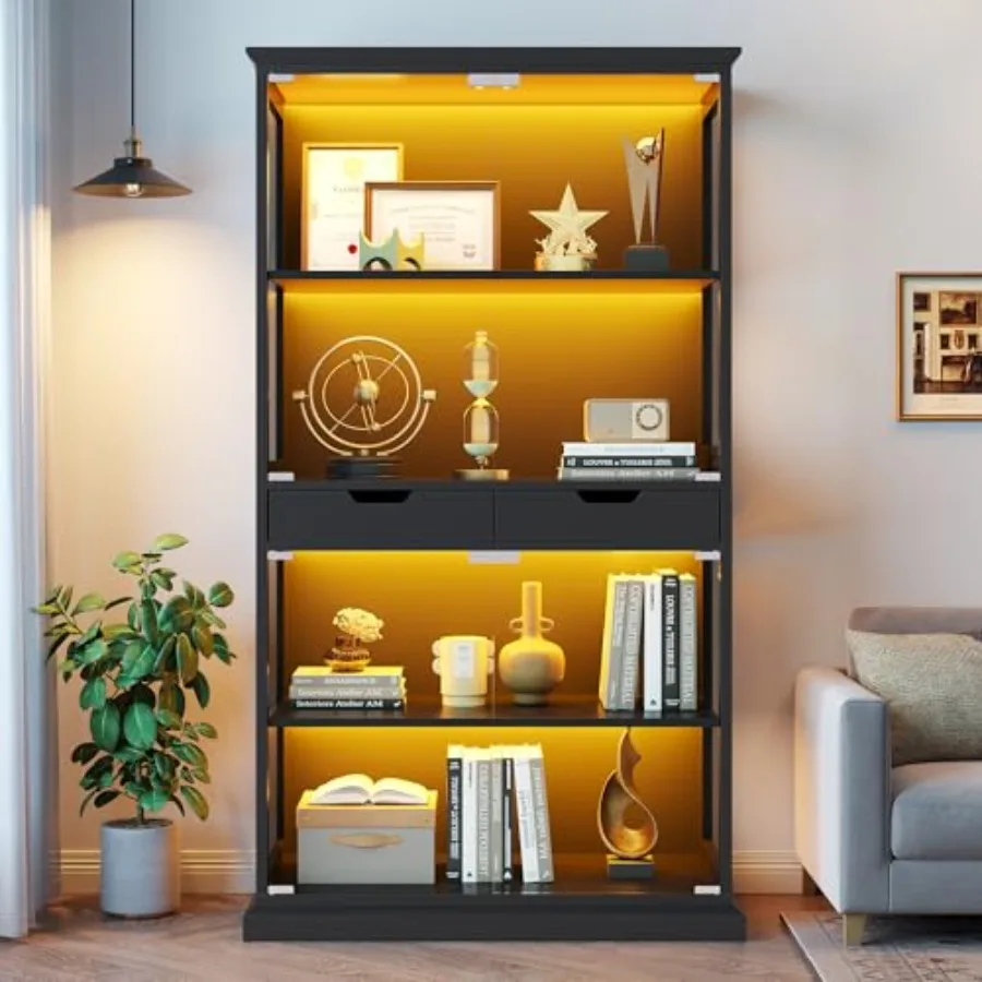 リビング/ゲームルーム用のガラス扉付き飾り棚。強化ガラスと木 - Glass Cabinet Display のレビューと価格