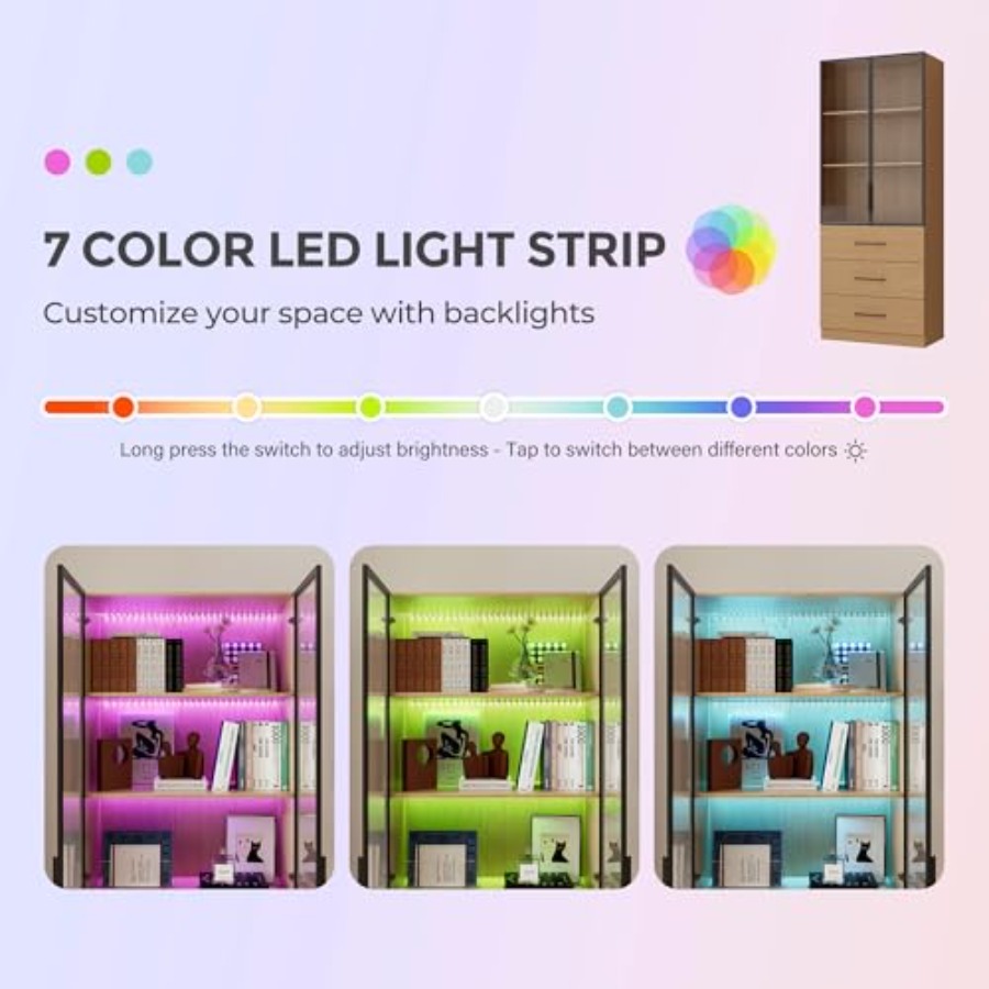 高さ78.7インチのLEDライト付き本棚ディスプレイキャビネ - Glass Cabinet Display のレビューと価格