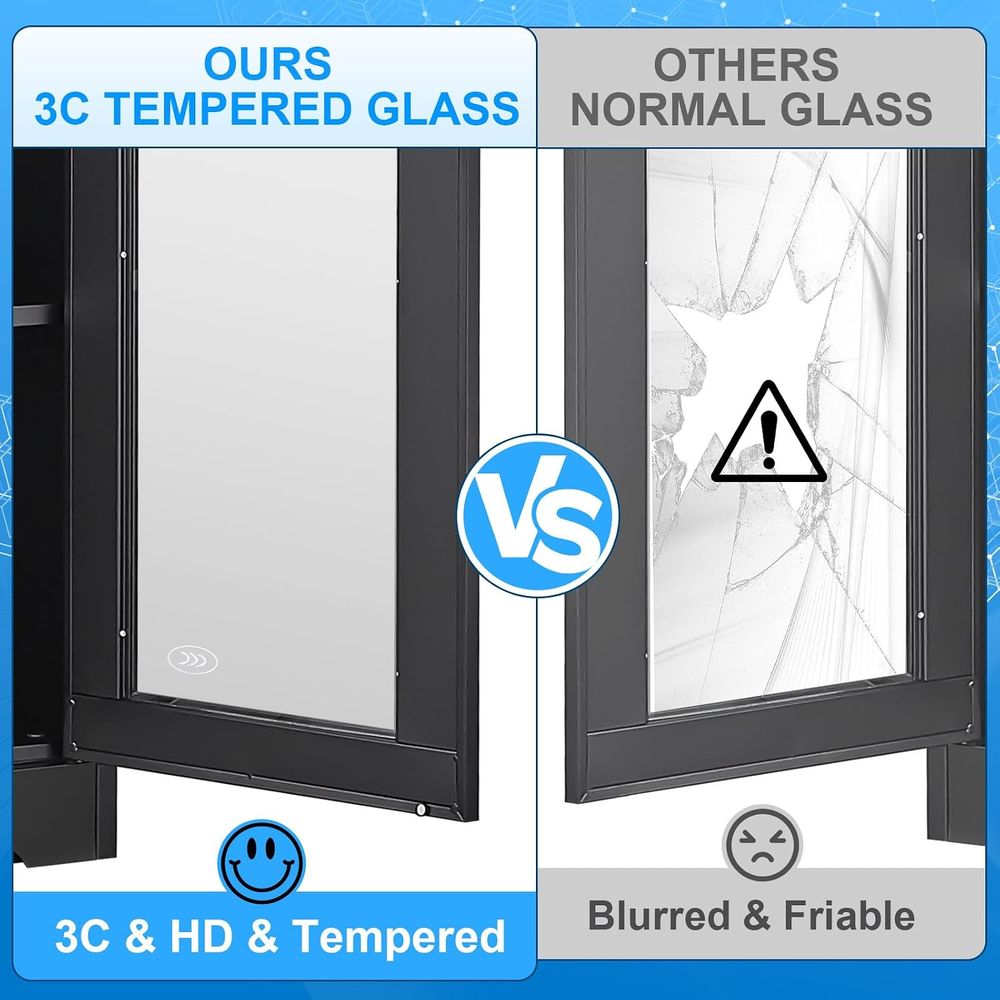 ロック付きガラスディスプレイキャビネット、強化ガラスと調節可 - Glass Cabinet Display のレビューと価格