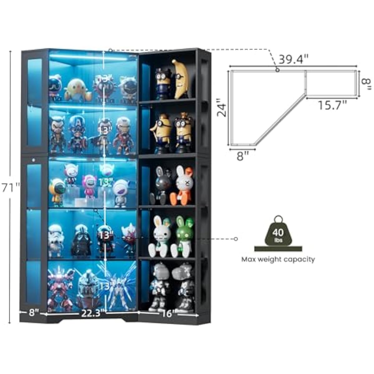 強化ガラス扉付きディスプレイキャビネット、調整可能な棚を備え - Glass Cabinet Display のレビューと価格