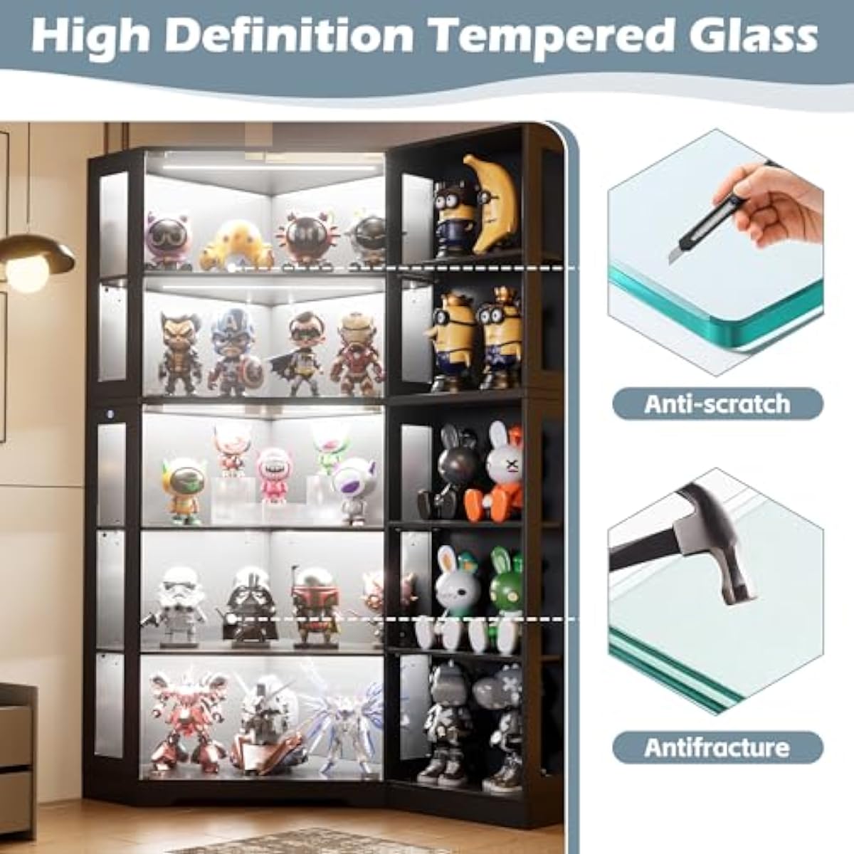 強化ガラス扉付きディスプレイキャビネット、調整可能な棚を備え - Glass Cabinet Display のレビューと価格