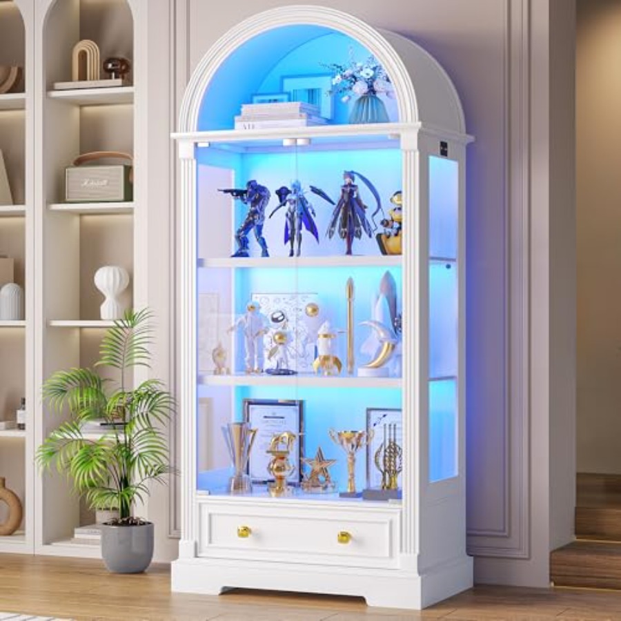 リビングルーム用アーチ型ディスプレイキャビネット、強化ガラス - Glass Cabinet Display のレビューと価格