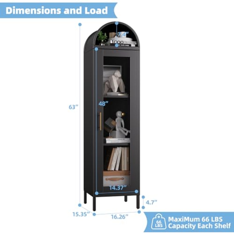 リビングルーム用の細身の金属製アーチ型ディスプレイキャビネッ - Glass Cabinet Display のレビューと価格