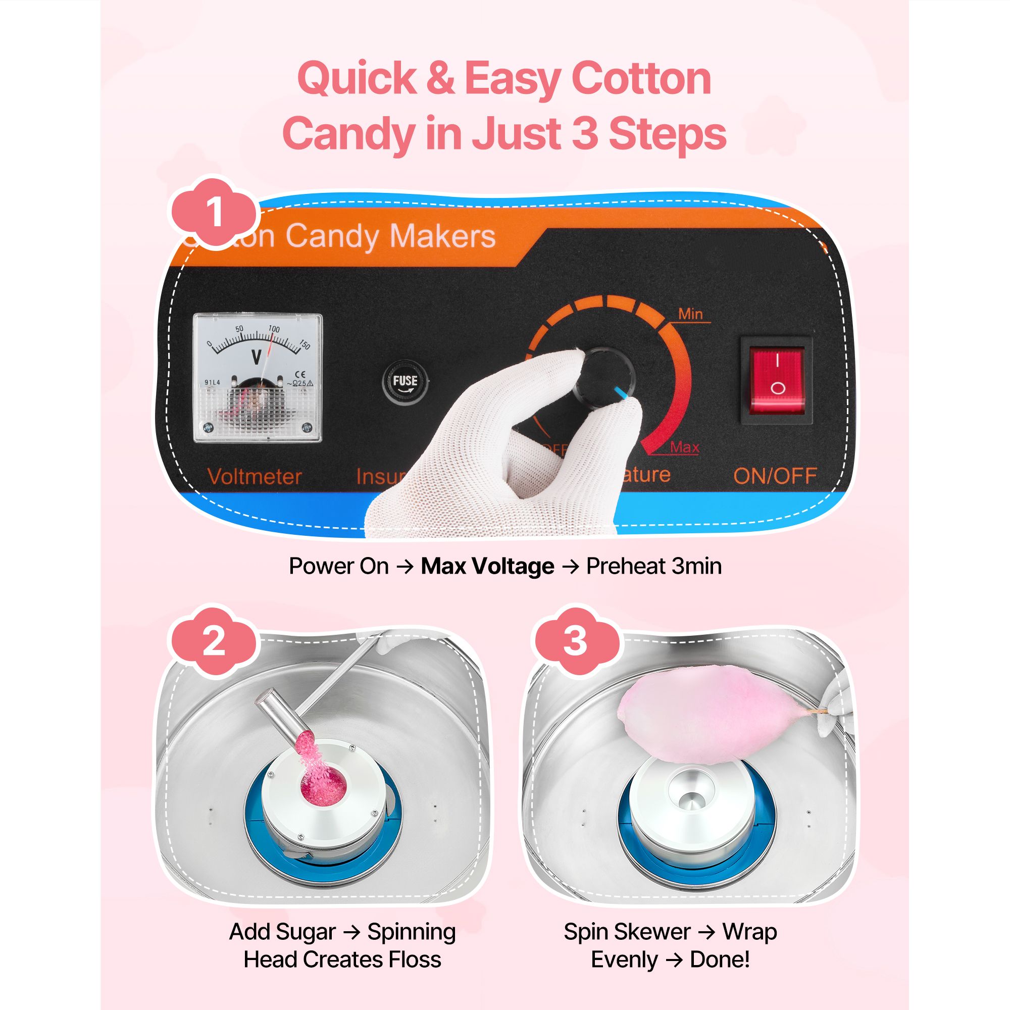 電動綿菓子機、1000W電動綿菓子メーカー（カバー付き）、業 - Candy Floss Machine のレビューと価格