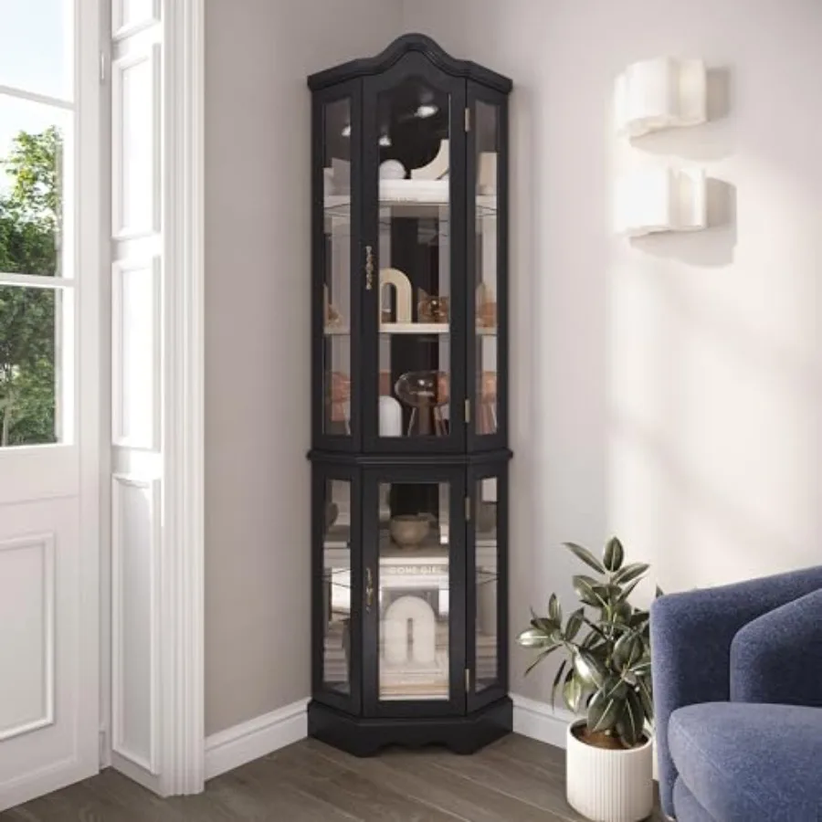 リビングやキッチンに最適な、3面がガラス張りでライト付きの飾 - Glass Cabinet Display のレビューと価格