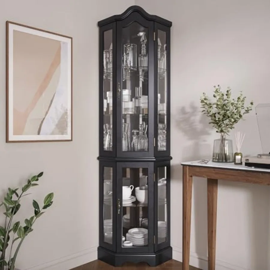 リビングやキッチンに最適な、3面がガラス張りでライト付きの飾 - Glass Cabinet Display のレビューと価格