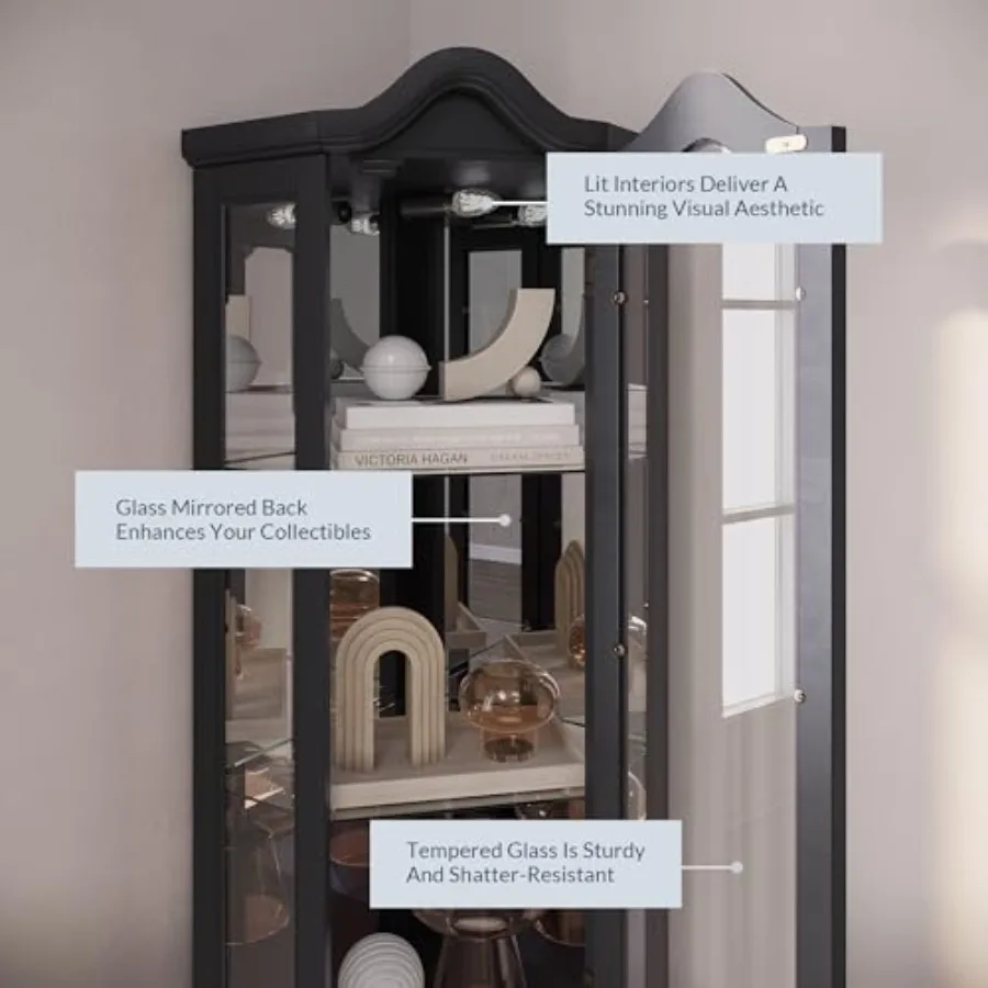 リビングやキッチンに最適な、3面がガラス張りでライト付きの飾 - Glass Cabinet Display のレビューと価格