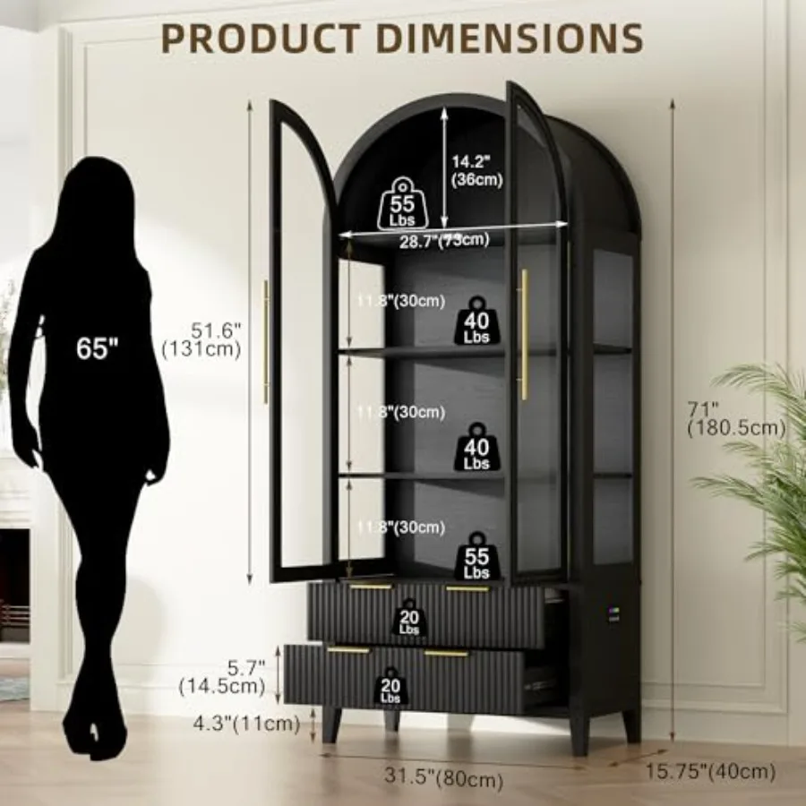 コレクション品を展示するための、アーチ型のショーケース。ガラ - Glass Cabinet Display のレビューと価格