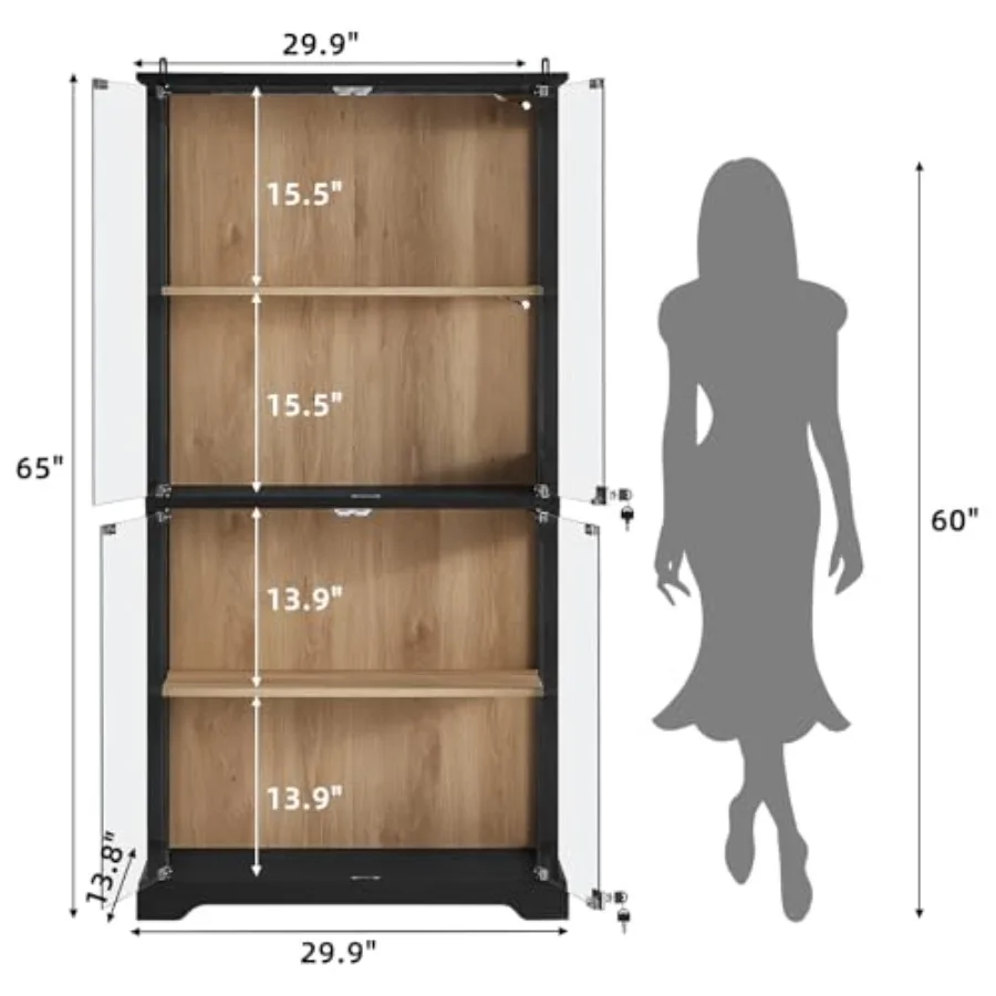 リビング用の、鍵付きのファームハウス風ガラス製ショーケース。 - Glass Cabinet Display のレビューと価格