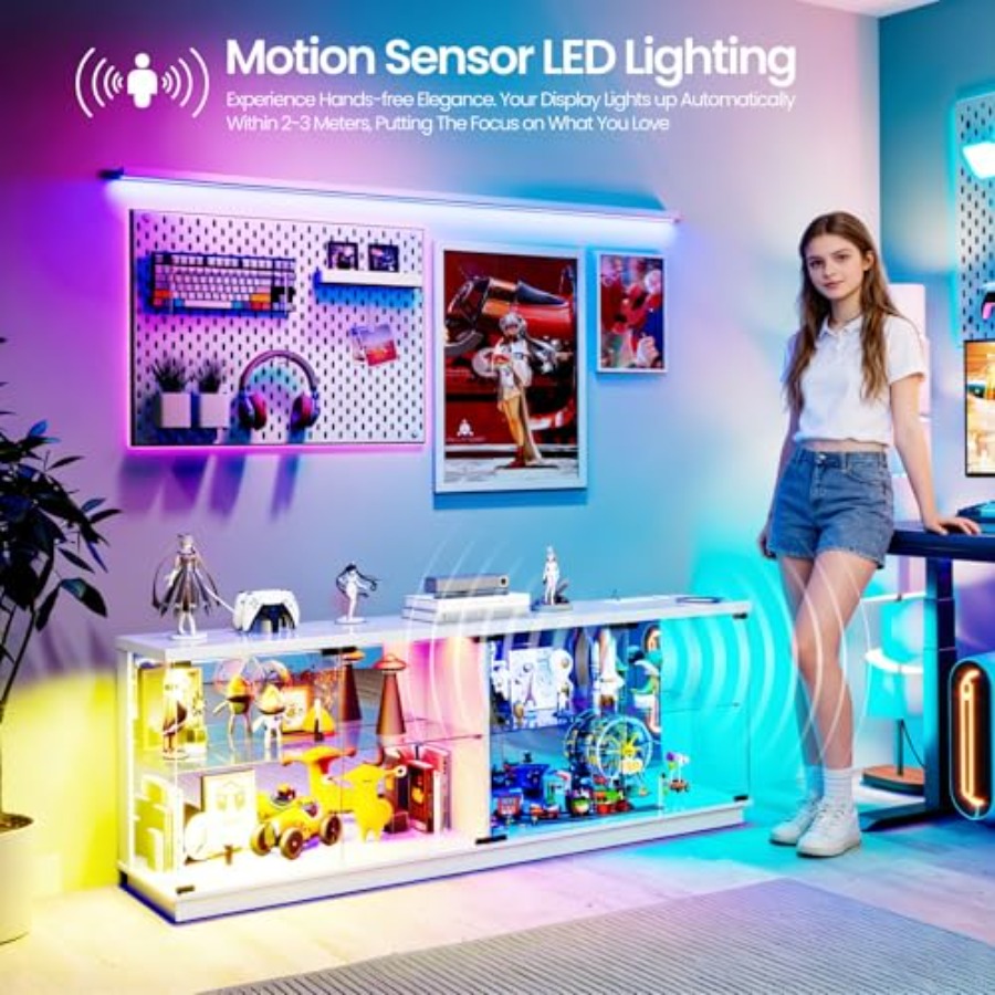 幅59インチの大型ディスプレイキャビネット、ガラス扉とセンサ - Glass Cabinet Display のレビューと価格