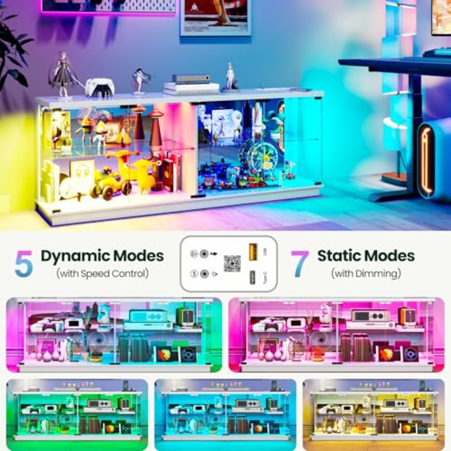 幅59インチの大型ディスプレイキャビネット、ガラス扉とセンサ - Glass Cabinet Display のレビューと価格